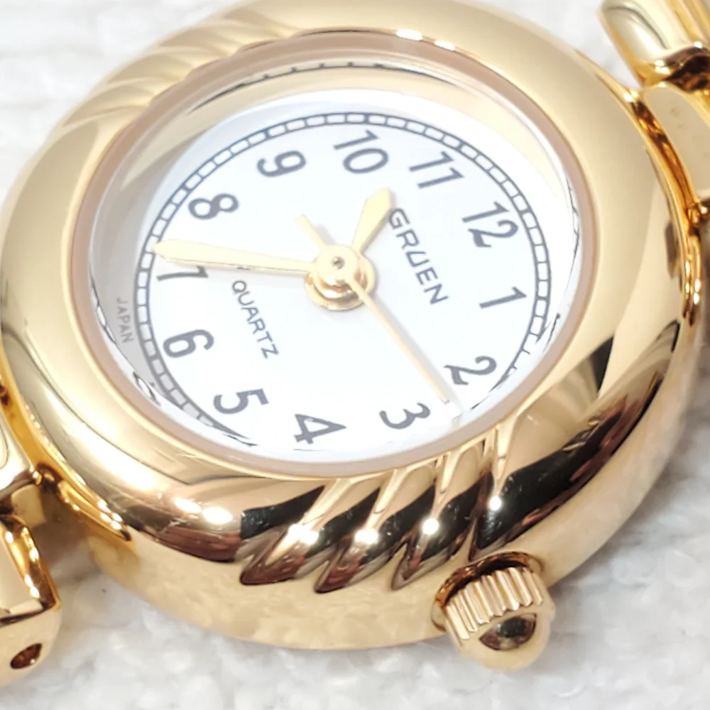 Vintage Gruen Women’s Gold Tone Quartz Watch Stainless Steel White Dial